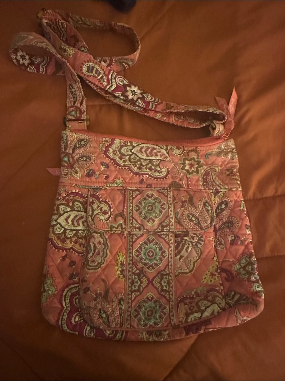 Vera Bradley Quilted Paisley Crossbody in Coral and Mint
